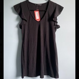 Boohoo Black maternity frill rib top